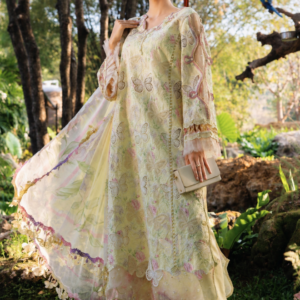 Lime Butterfly Luxury Chicken Kari Emb 3Pc Unstitched Suit