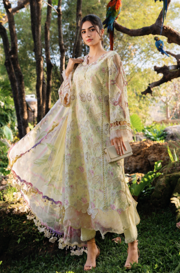 Lime Butterfly Luxury Chicken Kari Emb 3Pc Unstitched Suit