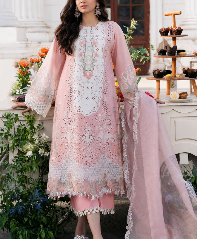 Blush Peony 3 Piece Luxury Embroidered Lawn Unstitched Suit