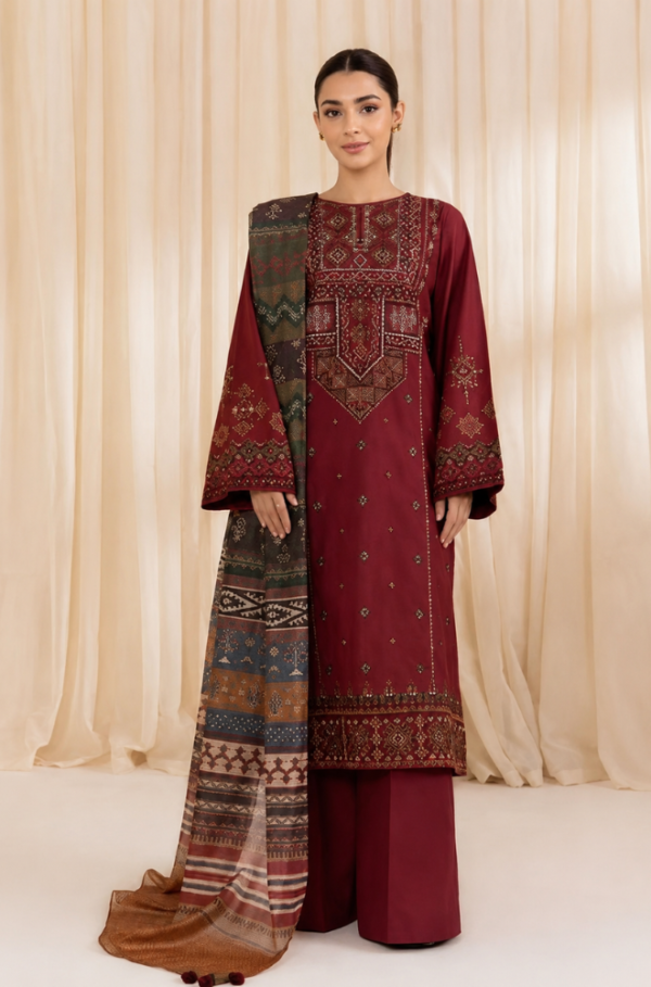 Royal Plum – 3-Piece Heavy Embroidered Airjet Lawn Suit
