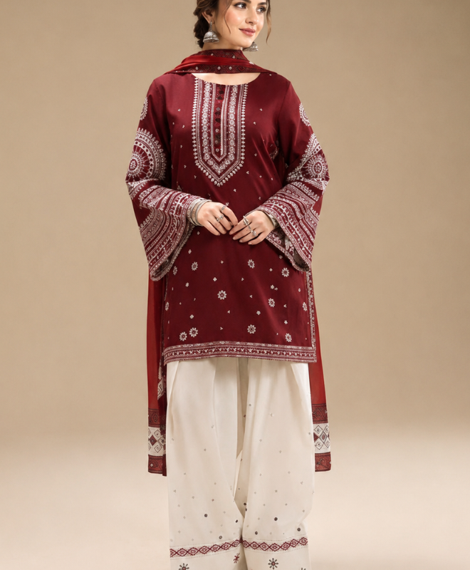 Royal Plum Mandala 3 Piece Luxury Airjet Lawn Shalwar Suit