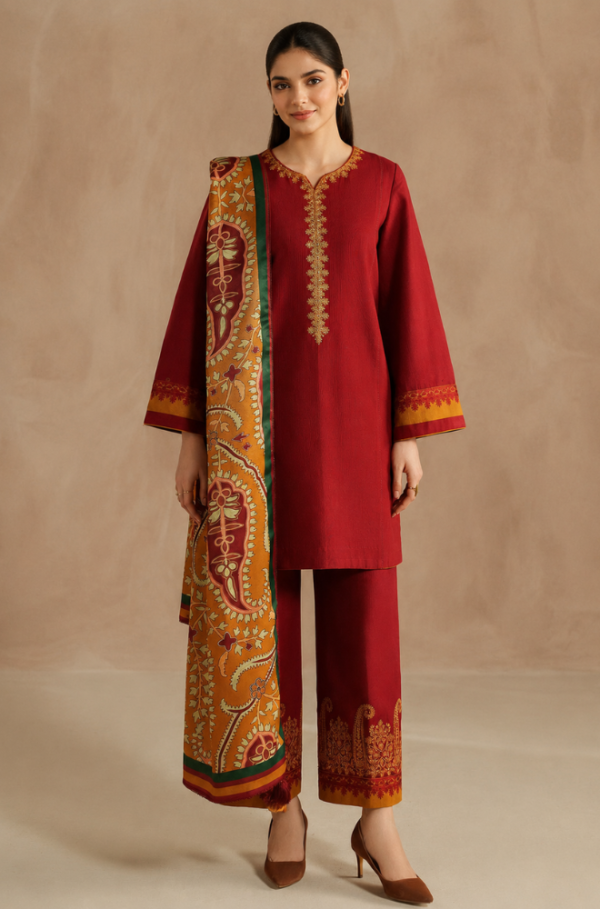 Sienna 3 Pc Heavy Embroidered Airjet Lawn Unstitched Suit
