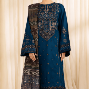 Charcoal Grace 3 Piece Heavy Embroidered Airjet Lawn Suit