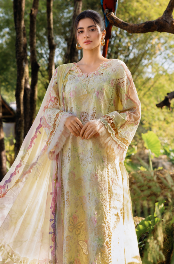 Lime Butterfly Luxury Chicken Kari Emb 3Pc Unstitched Suit