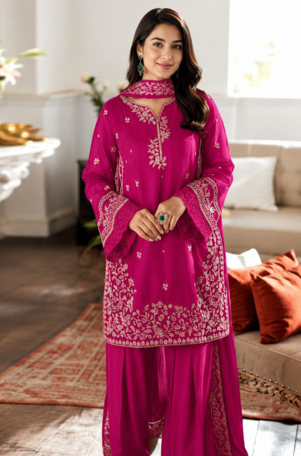 Raspberry Radiance 3 Piece Heavy Embroidered Luxury Lawn Suit