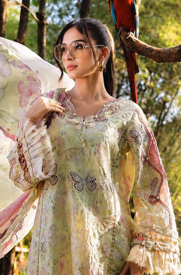 Lime Butterfly Luxury Chicken Kari Emb 3Pc Unstitched Suit