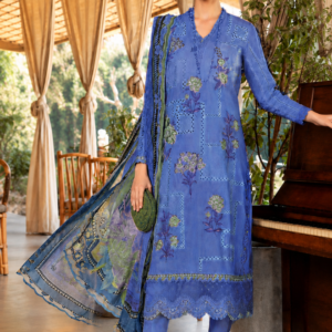 Azure Lattice 3 Piece Luxury Boring Embroidered Airjet Lawn Suit
