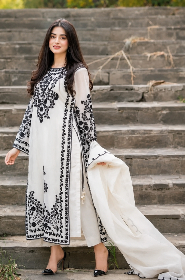 Onyx Grace 3 Piece Monochromatic Heavy Embroidered Lawn Suit