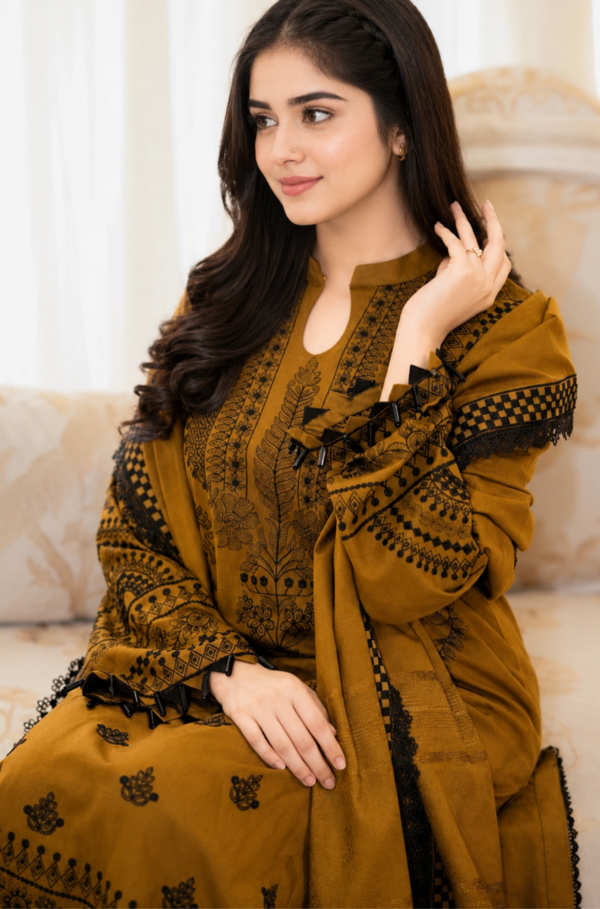 Mustard Bloom Embroidered Pure Lawn 3PC Unstitched Suit