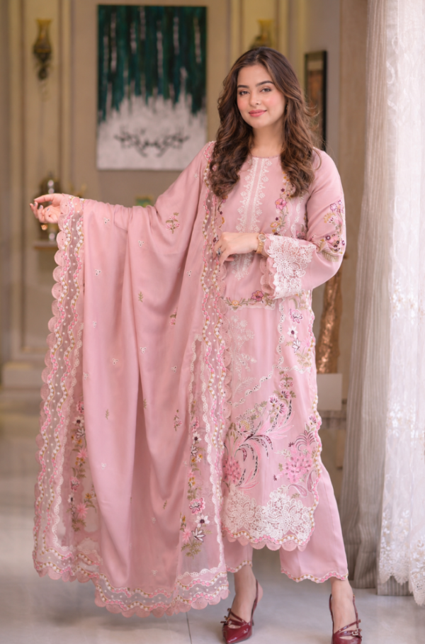 Rose Lilac 3 Pc Heavy Embroidered Luxury Lawn Unstitched Suit