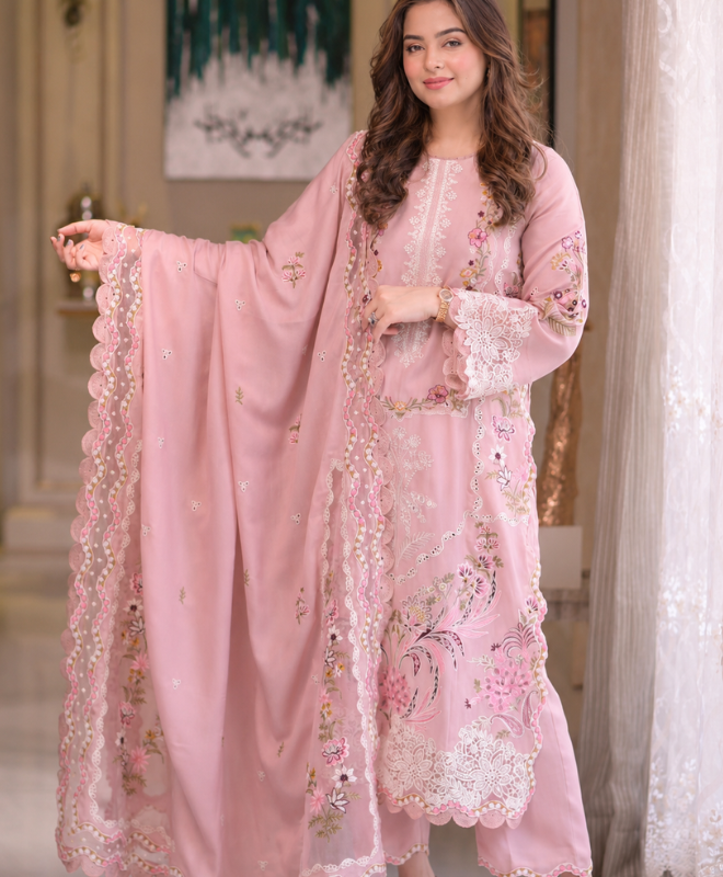 Rose Lilac 3 Pc Heavy Embroidered Luxury Lawn Unstitched Suit