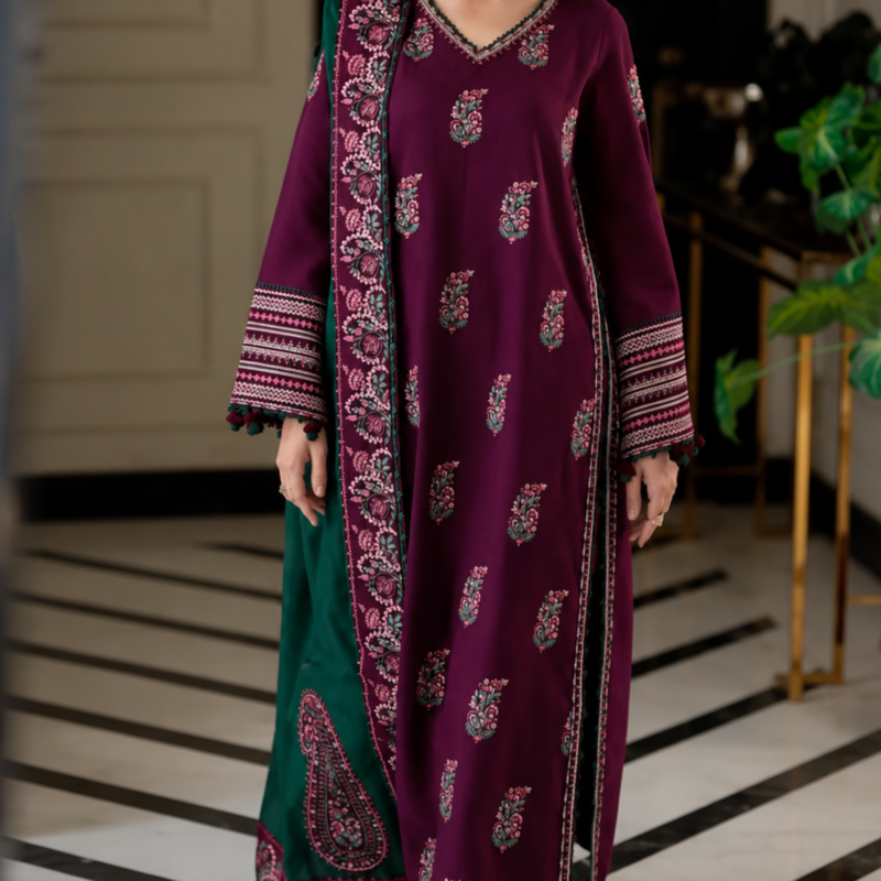 Emerald Noir Paisley Embroidered 3PC Unstitched Lawn Suit