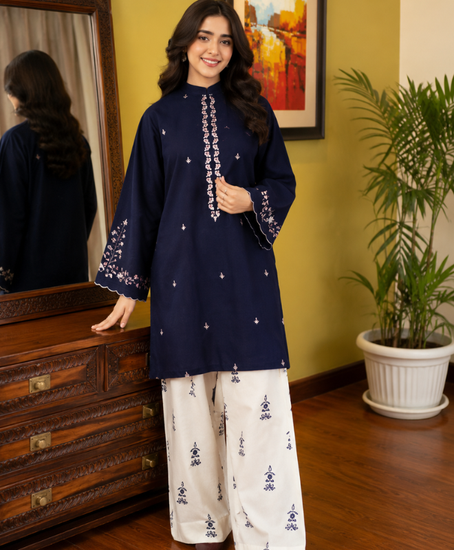 Midnight Blue Embroidered Summer Lawn 2 Piece Unstitched Suit