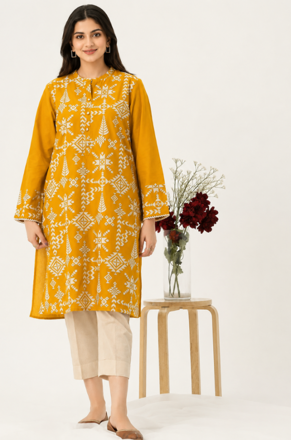 Mahnoor Mustard Embroidered Lawn Unstitched 2 Piece Suit