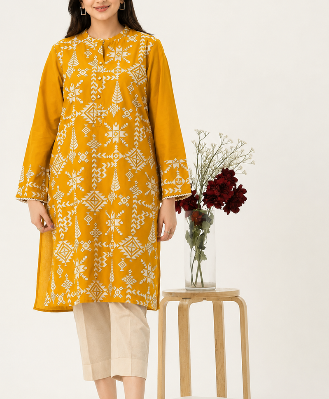 Mahnoor Mustard Embroidered Lawn Unstitched 2 Piece Suit