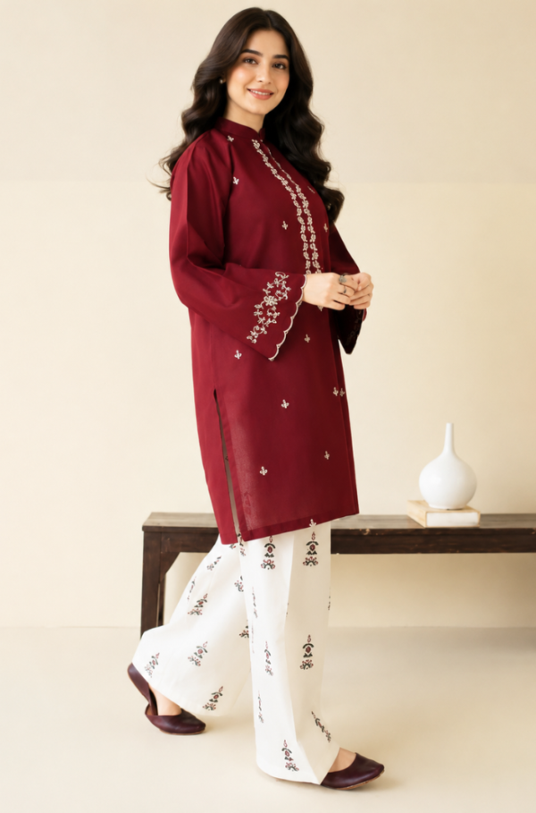 Maroon Embroidered Summer Lawn 2 Piece Unstitched Suit
