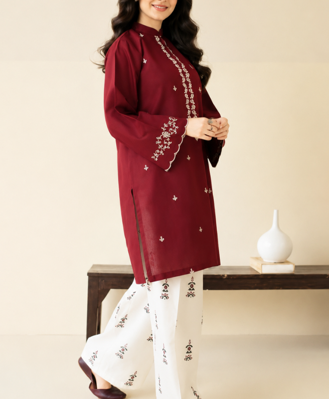 Maroon Embroidered Summer Lawn 2 Piece Unstitched Suit