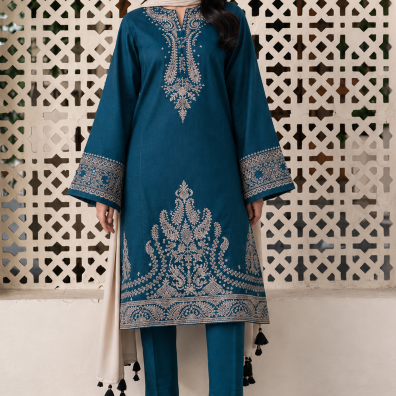 Teal Elegance Embroidered Pure Lawn 3PC Unstitched Suit