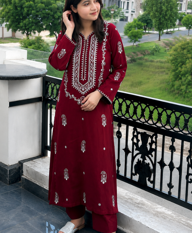Mahnoor Maroon Embroidered Summer Lawn 2 Pc Unstitched Suit