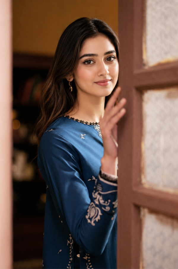Midnight Blue Pure Lawn 3PC Embroidered Unstitched Suit