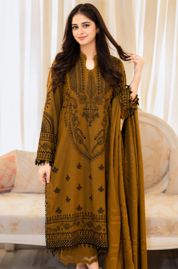 Mustard Bloom Embroidered Pure Lawn 3PC Unstitched Suit