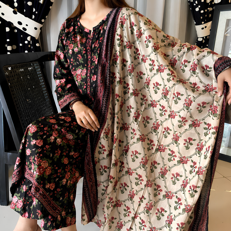 Afsheen Noir Bloom Lawn Digital Printed 3 Piece Stitched Suit