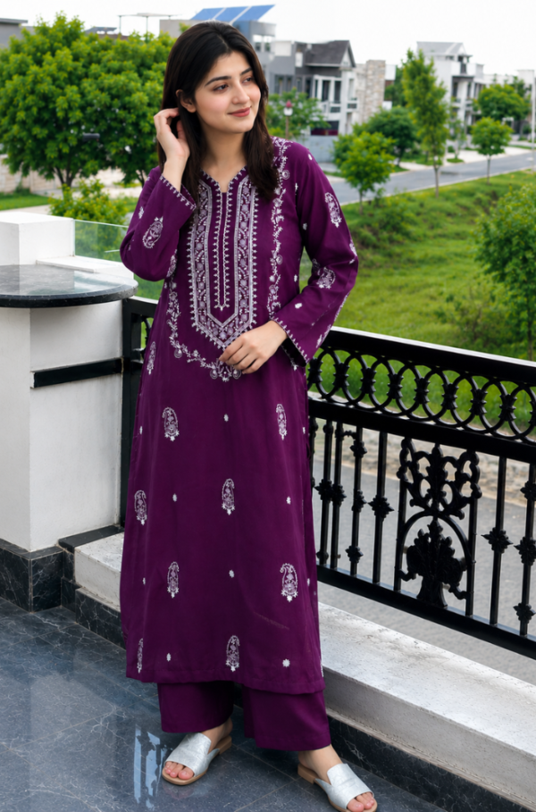 Plum Purple Embroidered Summer Lawn 2-Piece Unstitched Suit