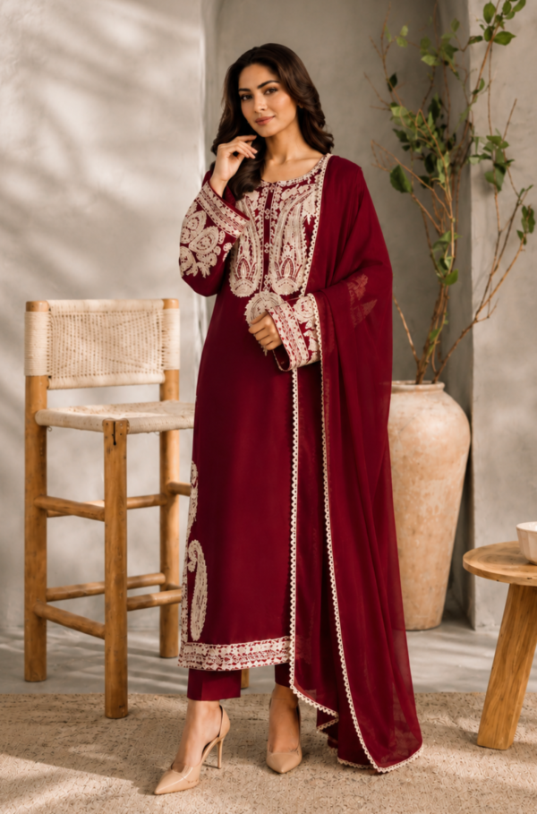 Crimson Noor Embroidered Lawn 3PC Unstitched Suit