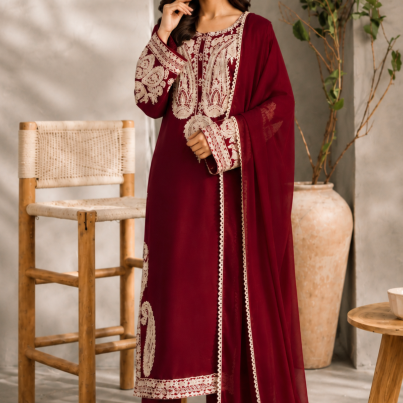 Crimson Noor Embroidered Lawn 3PC Unstitched Suit
