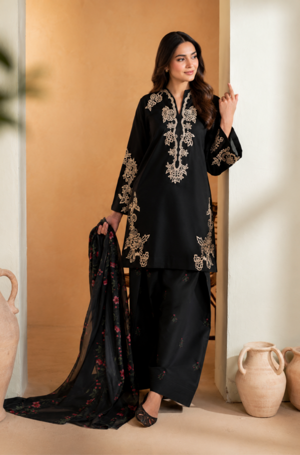 Black Blossom Embroidered Pure Lawn 3PC Unstitched Suit