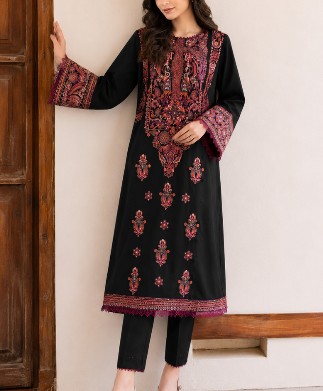 Midnight Noir Embroidered Summer Lawn 2 Piece Unstitched Suit