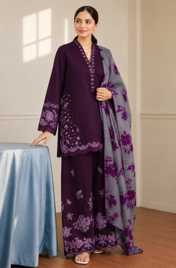Royal Violet Embroidered Pure Lawn 3PC Unstitched Suit
