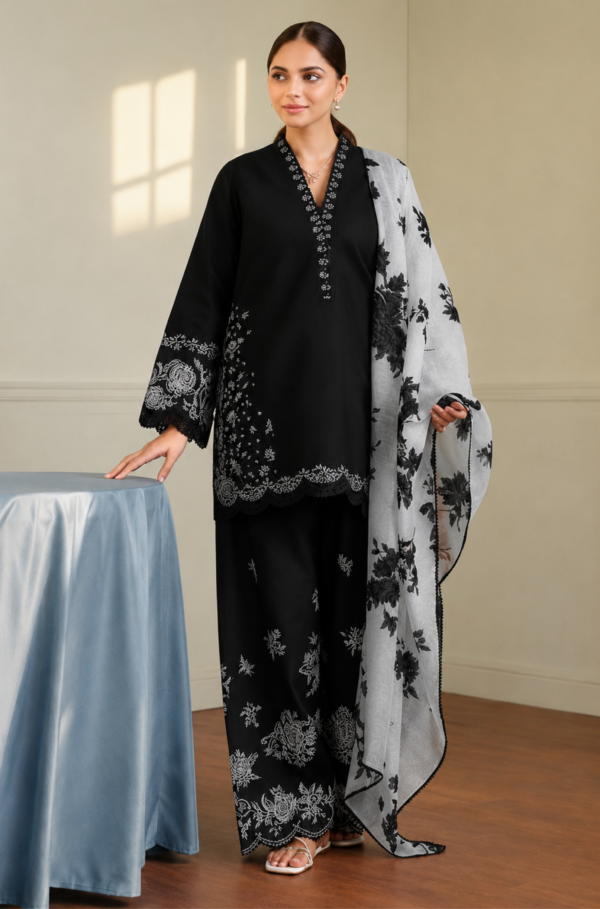 Noir Blossom 3PC Pure Lawn Unstitched Suit