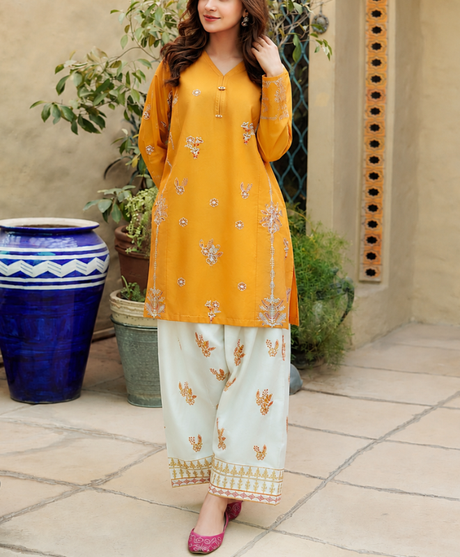 Mustard Glow Embroidered Summer Lawn 2 Piece Unstitched Suit