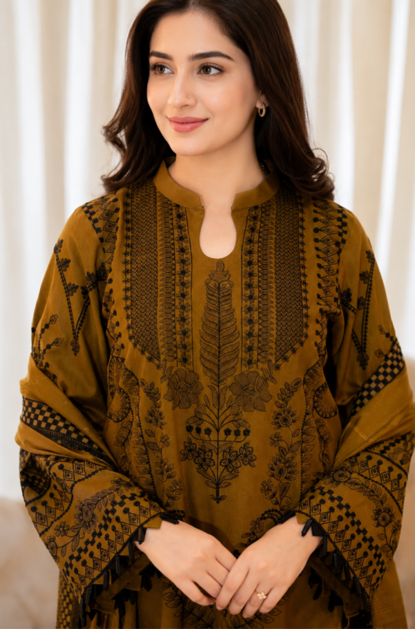 Mustard Bloom Embroidered Pure Lawn 3PC Unstitched Suit