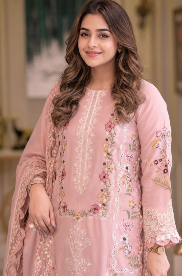 Rose Lilac 3 Pc Heavy Embroidered Luxury Lawn Unstitched Suit