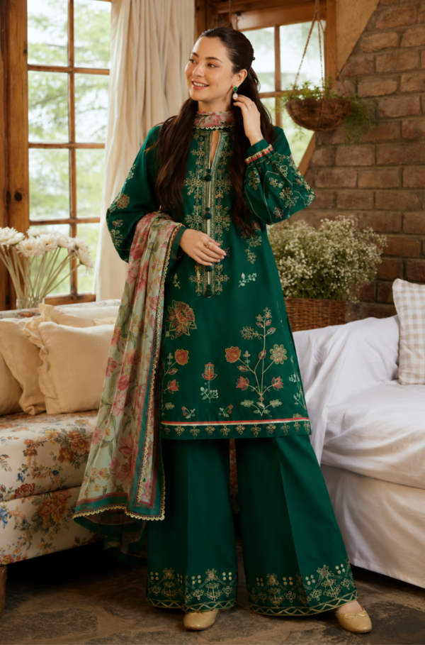 Emerald Bloom 3PC Pure Lawn Unstitched Suit