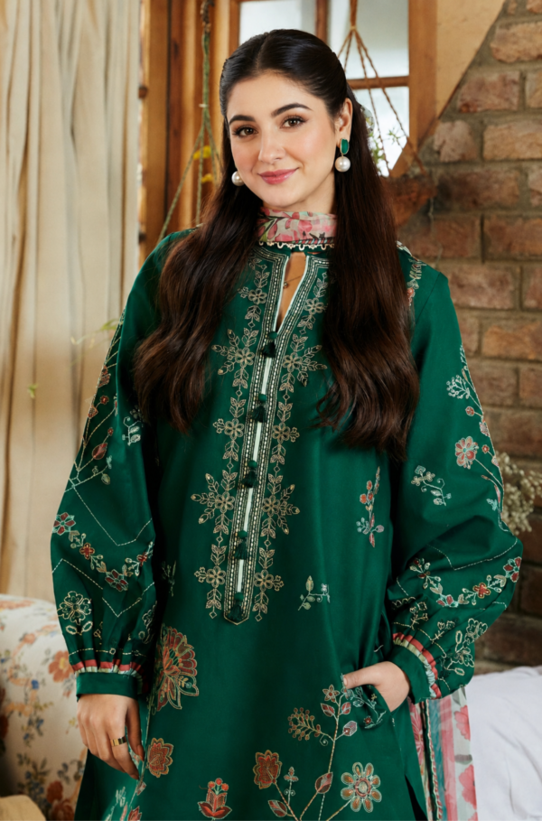 Emerald Bloom 3PC Pure Lawn Unstitched Suit