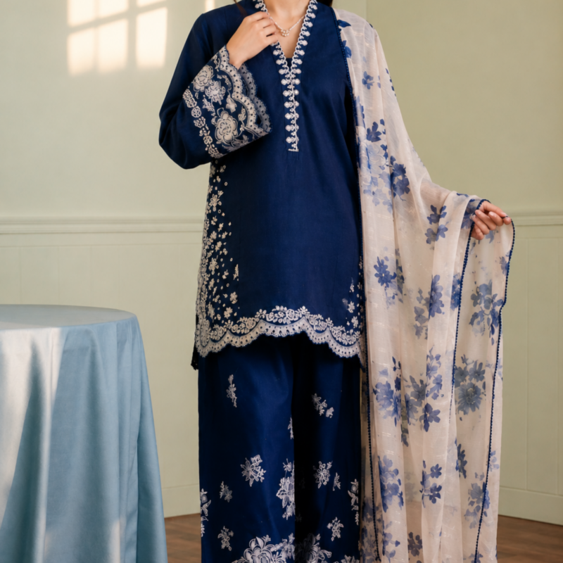 Midnight Flora 3PC Pure Lawn Unstitched Suit