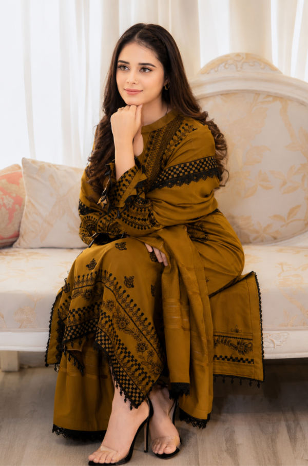 Mustard Bloom Embroidered Pure Lawn 3PC Unstitched Suit