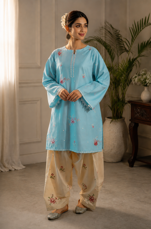 Sky Blue Embroidered Summer Lawn 2 Piece Unstitched Suit