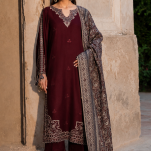 Royal Maroon Embroidered Pure Lawn 3PC Unstitched Suit