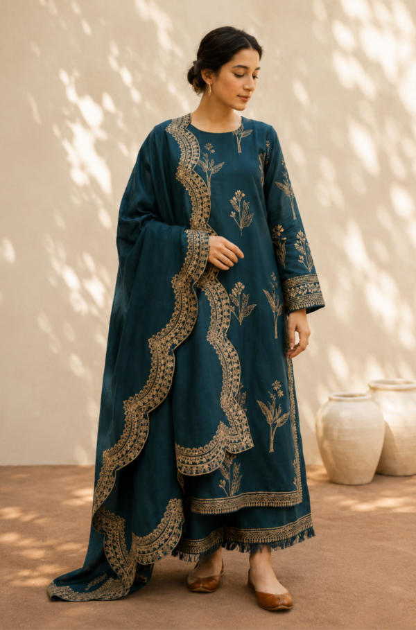 Zarqash Teal Embroidered Lawn 3PC Unstitched Suit