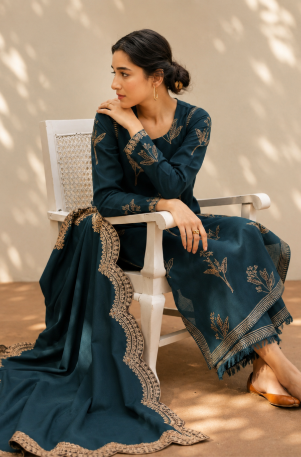 Zarqash Teal Embroidered Lawn 3PC Unstitched Suit
