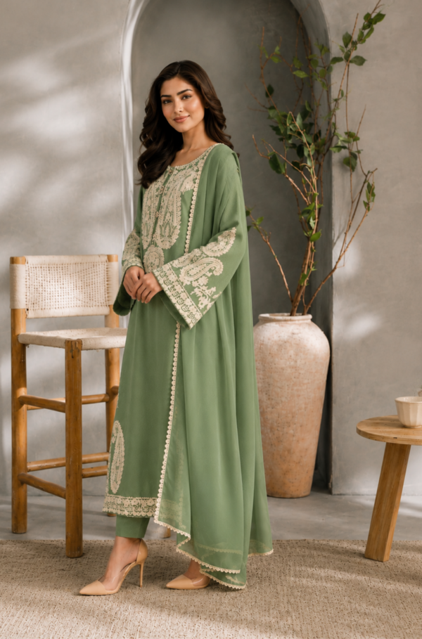 Sage Green Embroidered Lawn 3PC Unstitched Suit