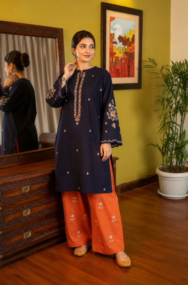 Midnight Navy Embroidered Unstitched Summer Lawn 2 Piece