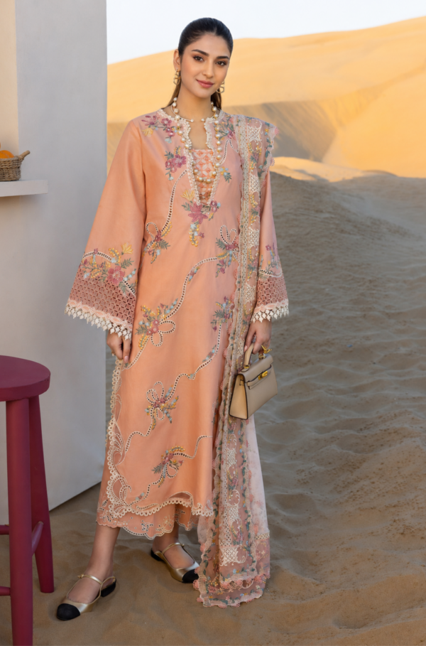 Peach Mirage Luxury Embroidered Lawn 3PC Unstitched Suit