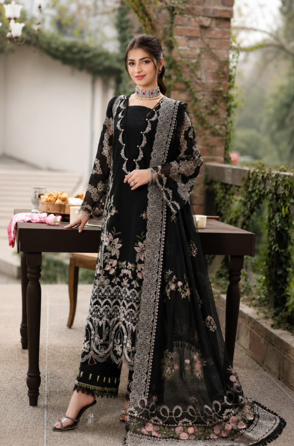 Celestial Black Heavy Embroidered Lawn 3PC Unstitched Suit