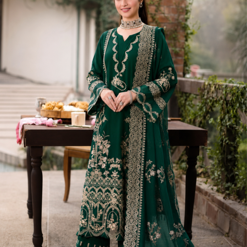 Emerald Grace Heavy Embroidered 3PC Unstitched Lawn Suit