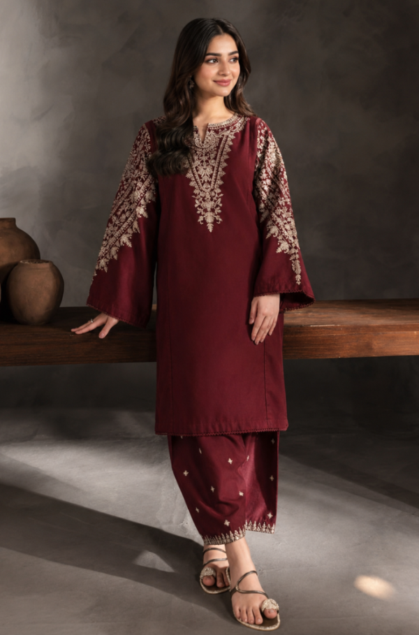 Ruby Maroon Embroidered Lawn 2 Piece Summer Unstitched Suit